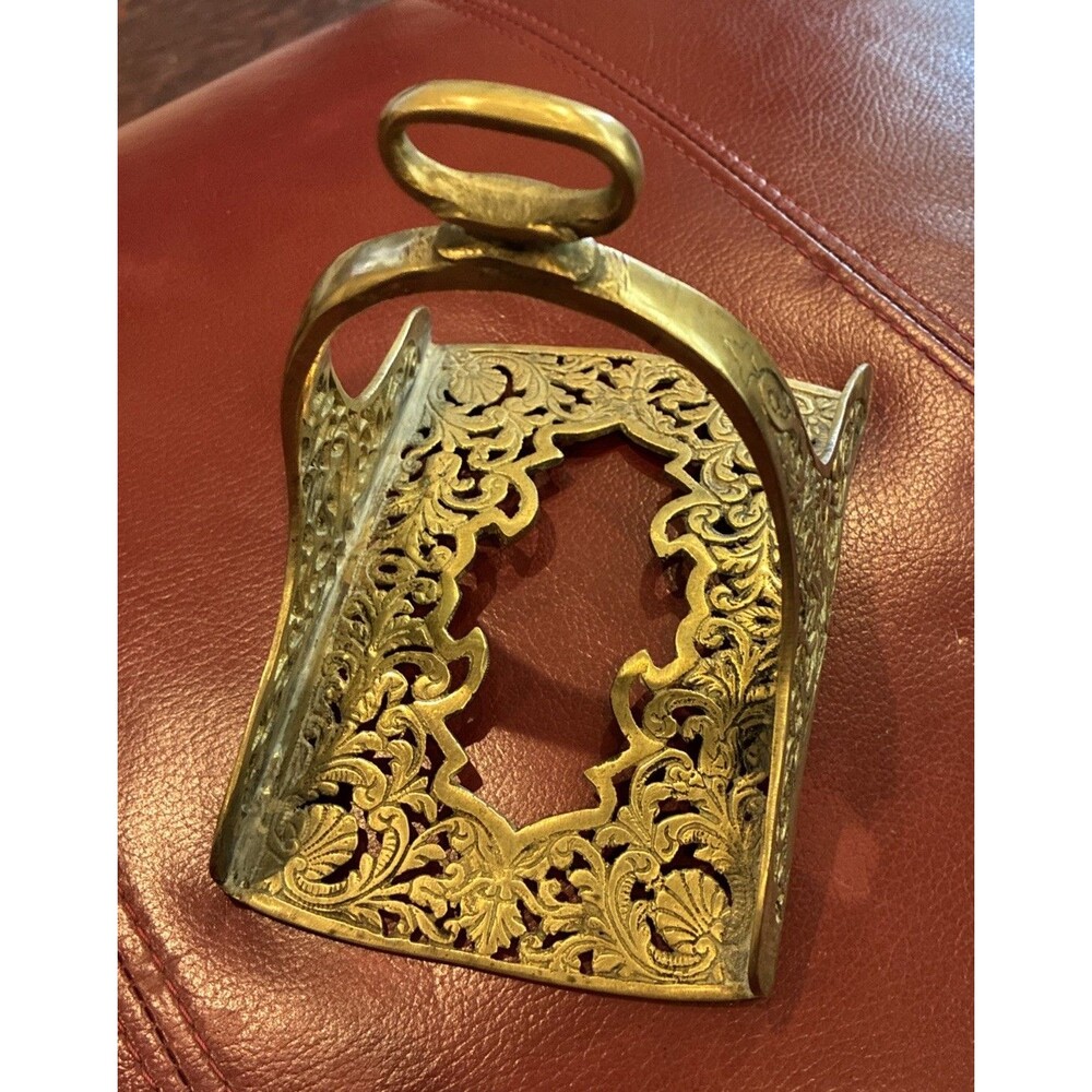 Antique 19thC Ottoman Empire Brass Saddle Stirrup Ornate Pierced Arabesque